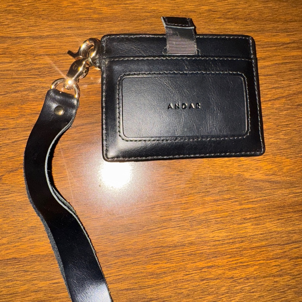 ANDAR Black Leather ID Holder with Strap